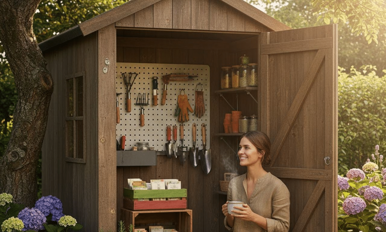 Het fijne gevoel van schoon en netjes opgeborgen tuingereedschap