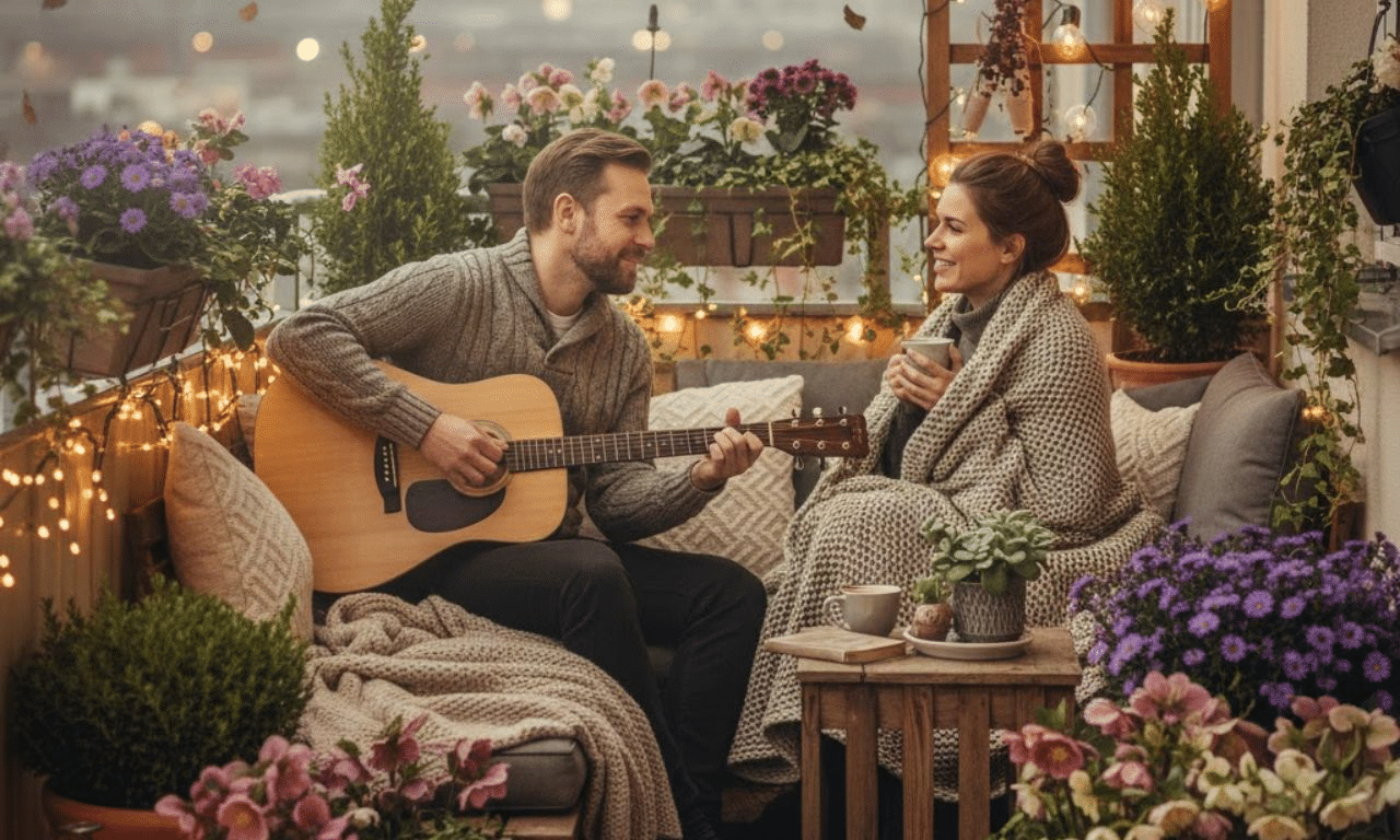 Mijn gezellige balkon dat in november nog steeds groen en uitnodigend aanvoelt